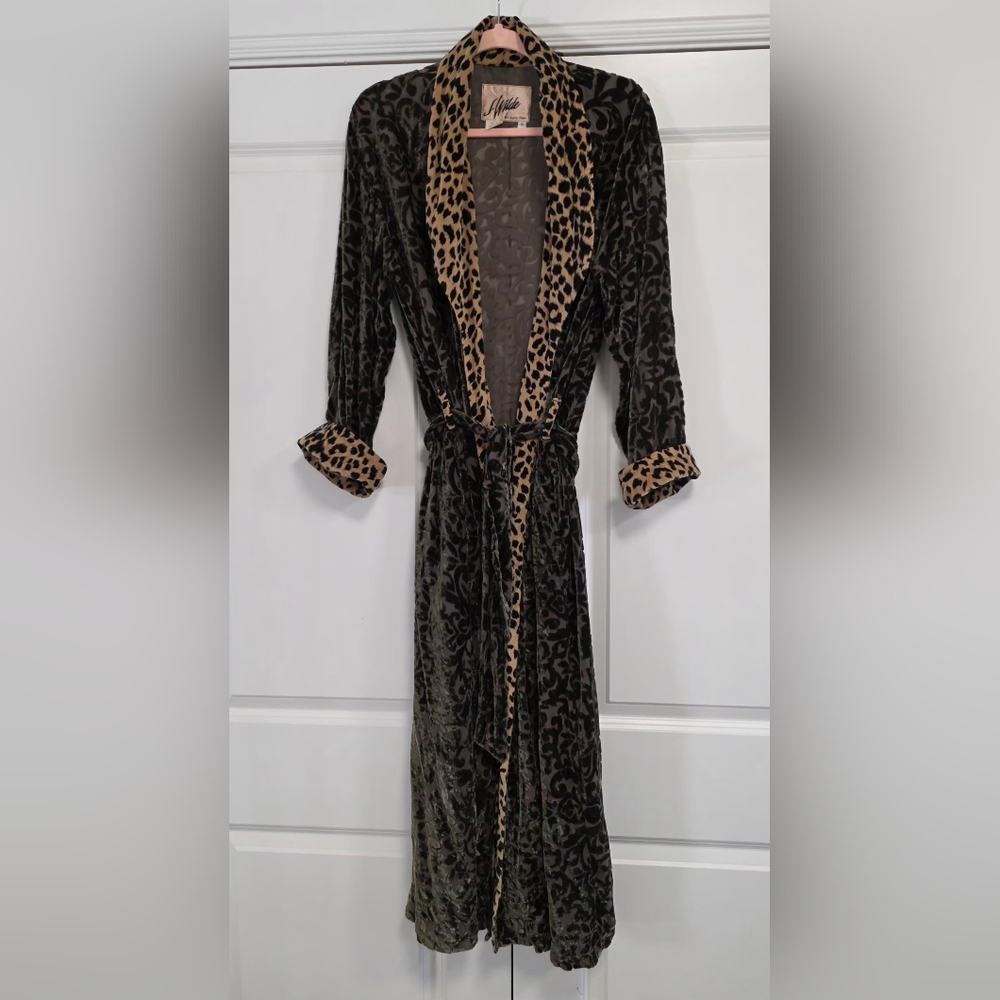 Vintage Original J. Wilde Design Burnout Velvet Leopard Print Robe Duster - Picture 3 of 9
